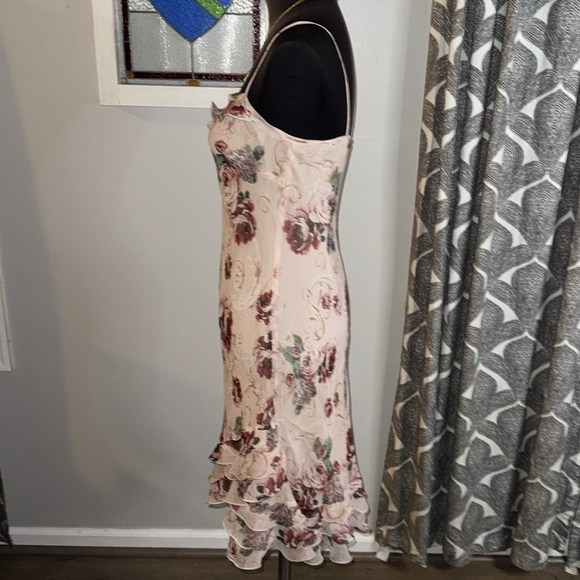Muse 100% Silk Rose Floral Print Ruffled Spaghetti Strap Fairy Dress - Picture 5 of 10